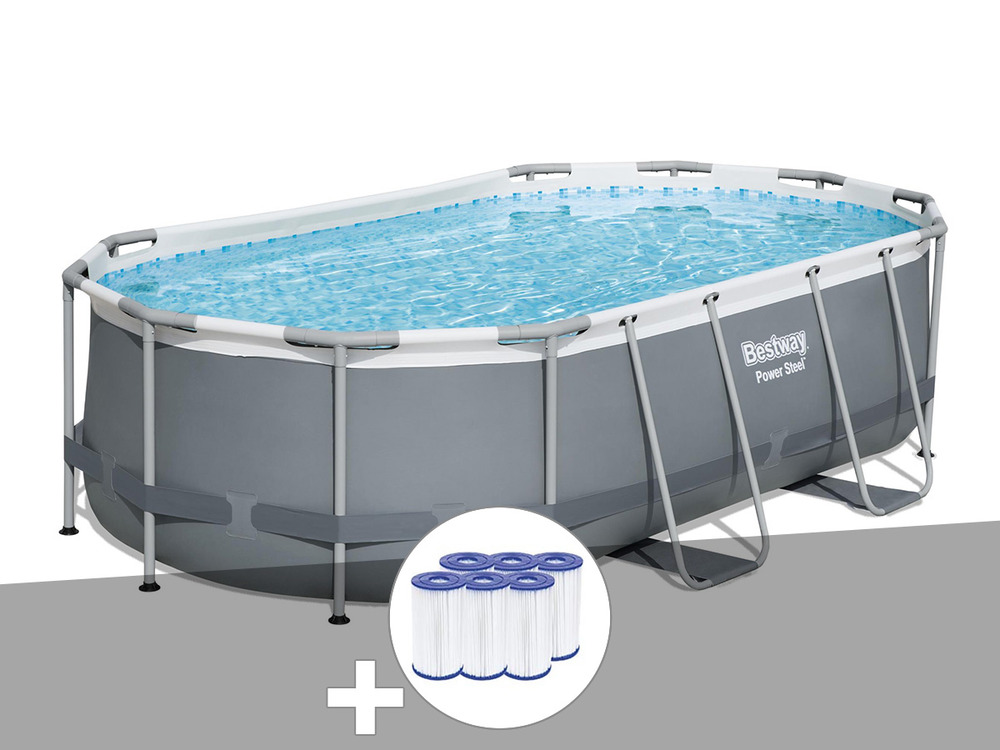 Kit piscine tubulaire  power steel ovale 4,27 x 2,50 x 1,00 m + 6 cartouches de