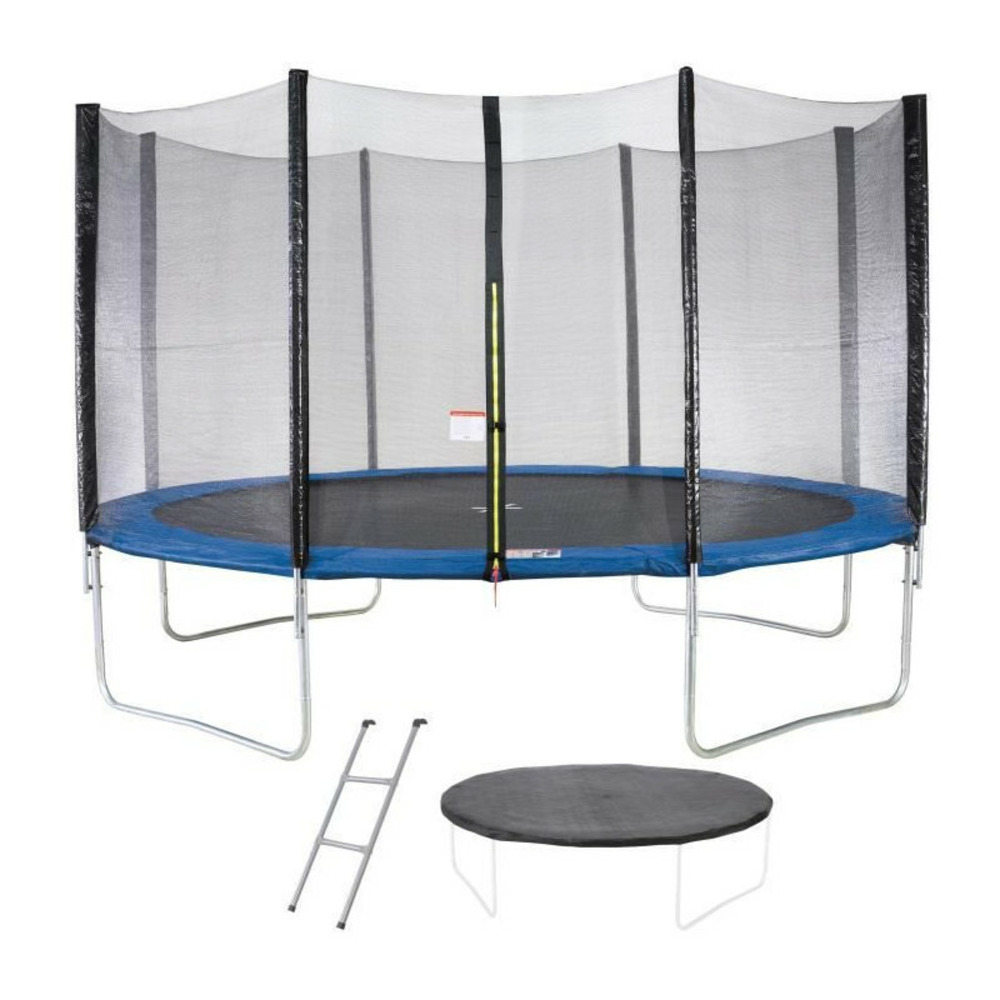 Trampoline maxi eco u00d8 430 cm bleu - avec filet, echelle, couverture de protection