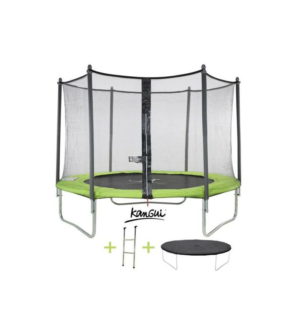 Trampoline twin ø 305cm - vert - avec filet, échelle, couverture de protection