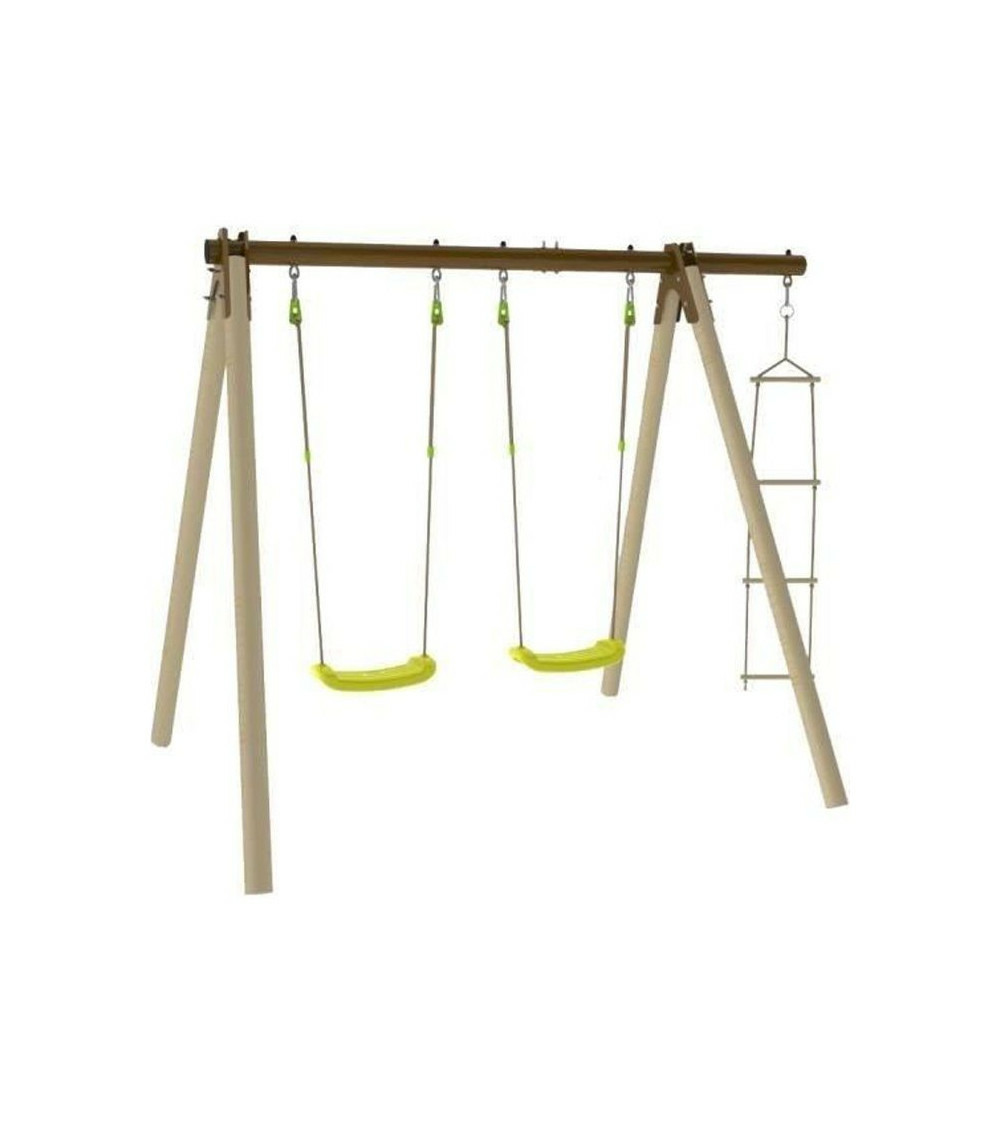 Portique bois et métal - 1,90m - 2 balançoires et 1 échelle - piki
