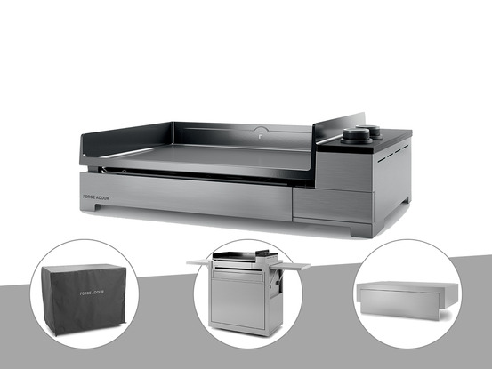 Plancha gaz premium 60 inox avec couvercle, chariot et housse