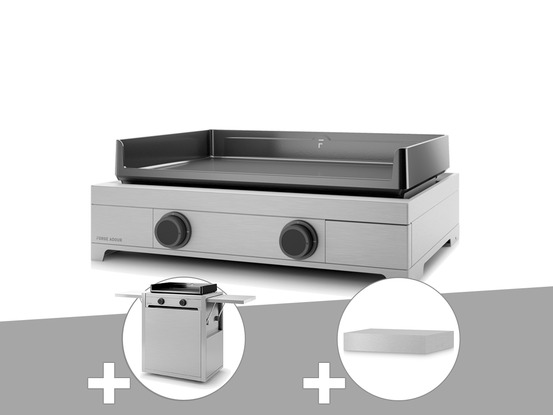 Plancha gaz modern 60 inox avec chariot et couvercle