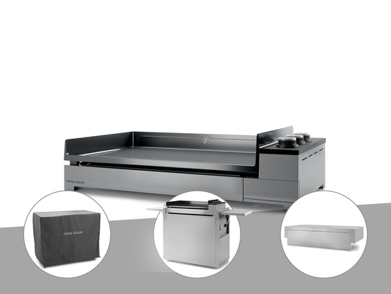 Plancha gaz premium 75 inox avec couvercle, chariot et housse