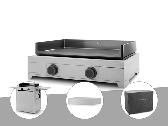 Plancha gaz modern 60 inox avec chariot, couvercle et housse