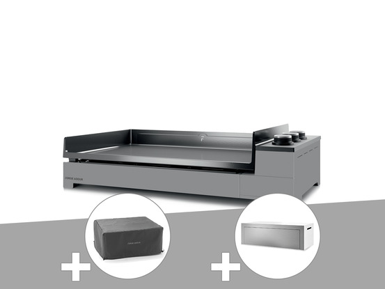 Plancha gaz premium 75 acier avec housse et couvercle pour plancha