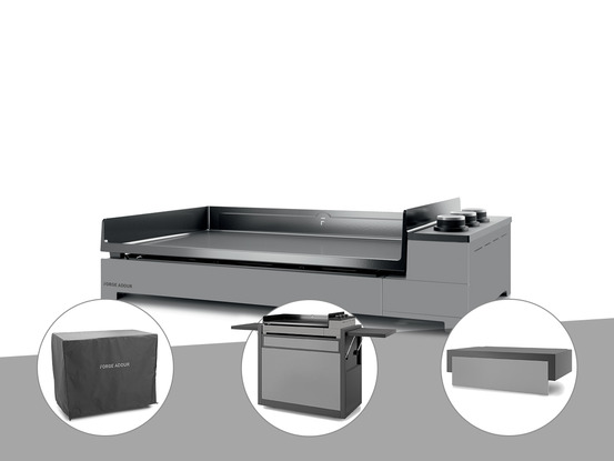 Plancha gaz premium 75 acier avec couvercle, chariot et housse