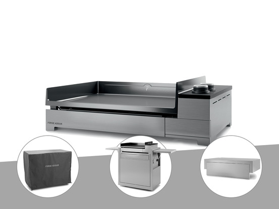 Plancha électrique premium 60 inox avec chariot, housse et couvercle