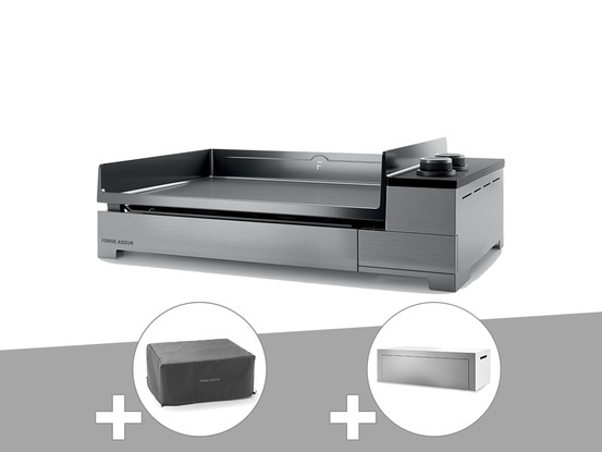 Plancha gaz premium 60 inox avec housse et couvercle pour plancha
