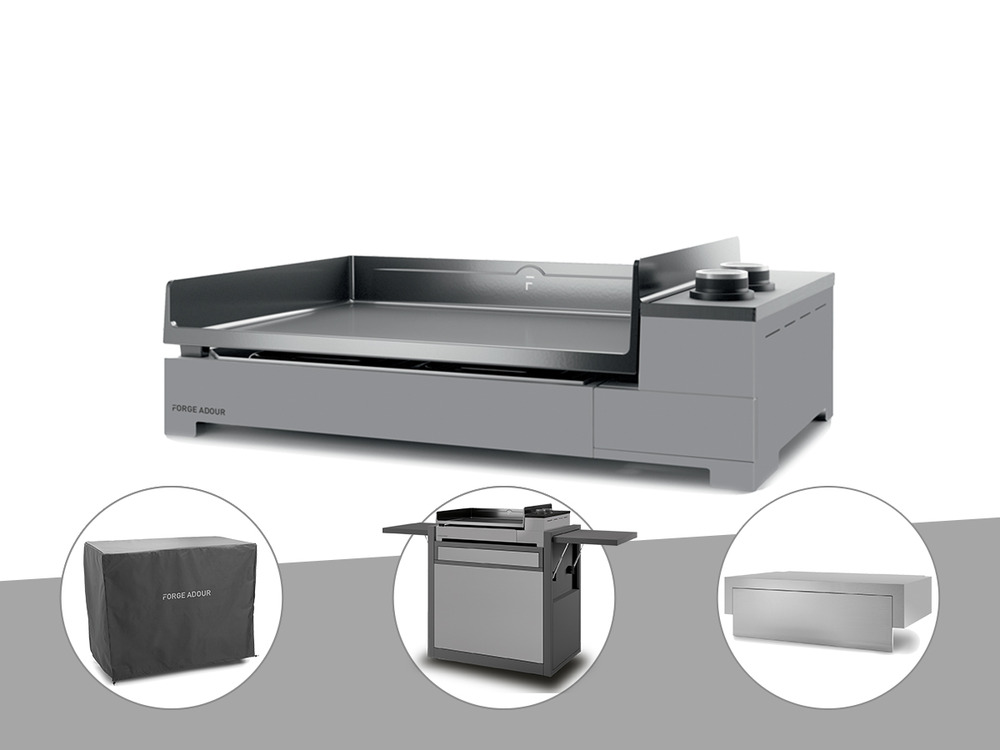 Plancha gaz premium 60 acier avec couvercle, chariot et housse