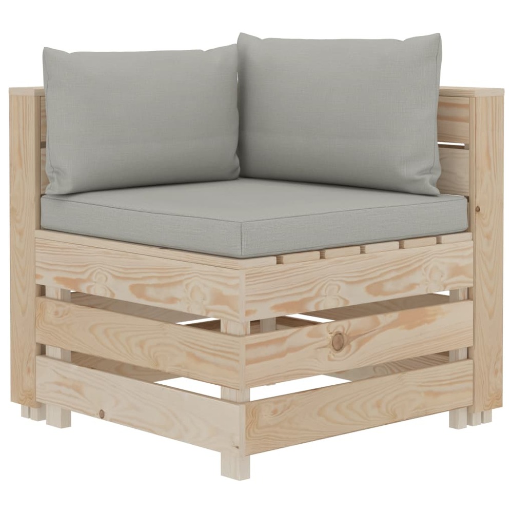 Canapé d'angle palette de jardin avec coussins taupe bois