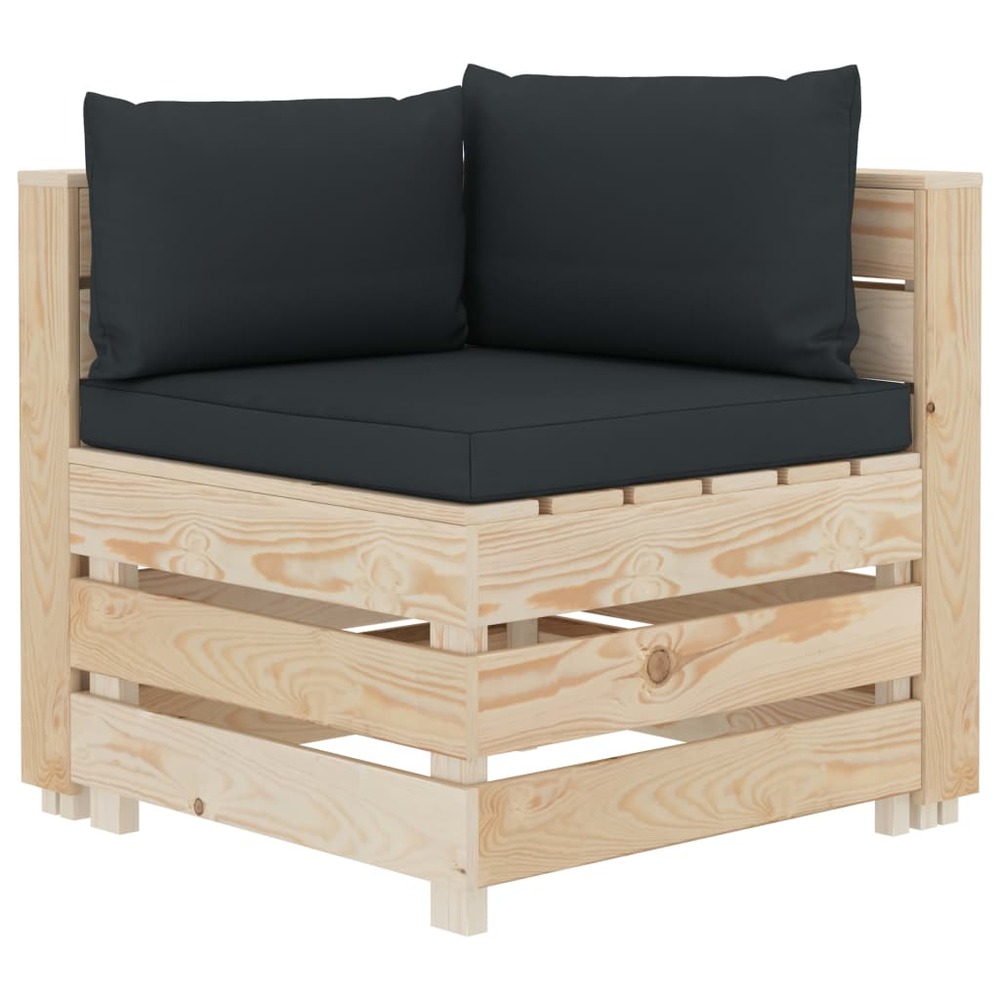 Canapé d'angle palette de jardin avec coussins anthracite bois