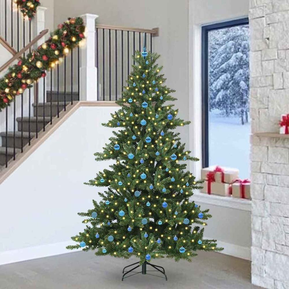 Sapin de noël vert 240 cm, pré-illuminé avec guirlande led et set de 120 décorations