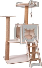 Arbre à chat avec niche escalier et poteaux en griffoir plateforme et composants en bois mélaminé et jouet ht 115cm ergo (gris)
