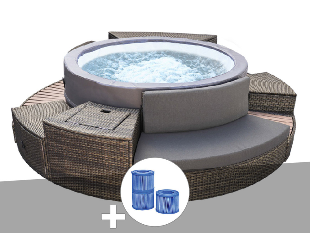Spa portable semi-rigide vita premium rond bulles 4-6 places avec mobilier + 3