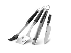 Set de 4 pièces ustensiles premium : spatula, pinces, pinceau et couteau pro