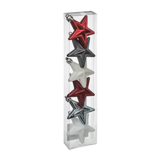 Suspension de noël etoile en plastique x 6 - rouge, anthracite et blanc
