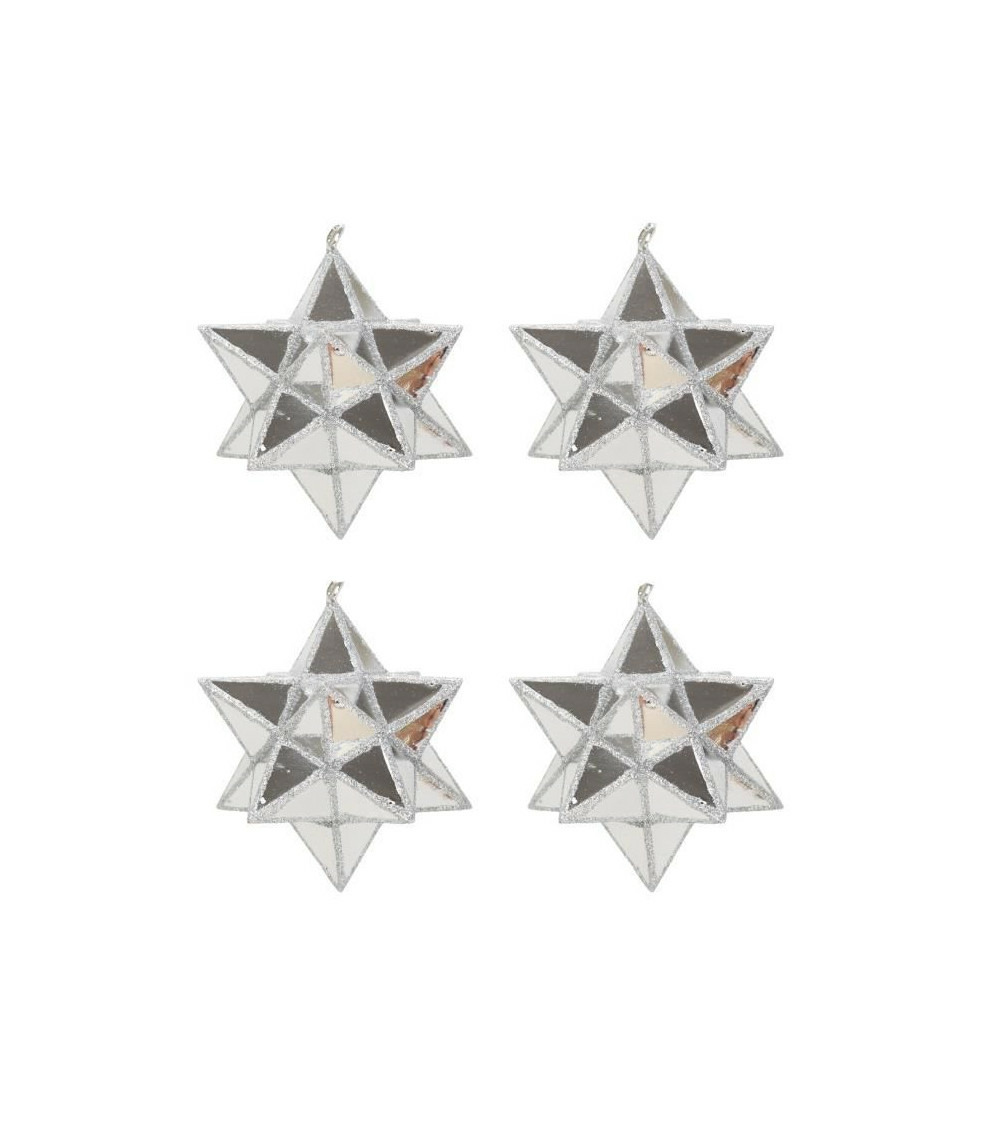 Lot de 4 etoiles de noël en pvc argenté 7 cm