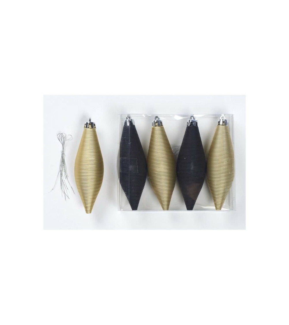 Set de 4 suspensions déco de noël - h 11,5 cm - or et noir