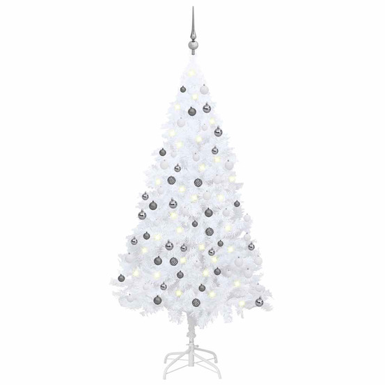 Arbre de noël artificiel pré-éclairé et boules blanc 180 cm pvc