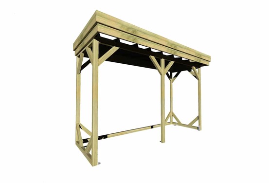 Abri bûches en bois - 4,1m2 - 3,15x1,31m - pin sylvestre traité autoclave - surface int : 2,8m2 | 4 stères