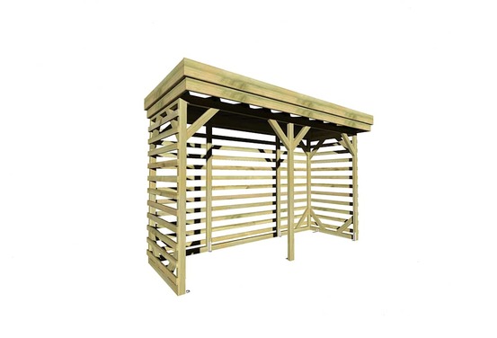 Abri bûches en bois - 4,1m2 - 3,15x1,31m - pin sylvestre traité autoclave - surface int : 2,8m2 | 4 stères