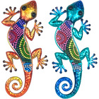 Gecko décoratif en métal et verre avec points colorés (lot de 2)