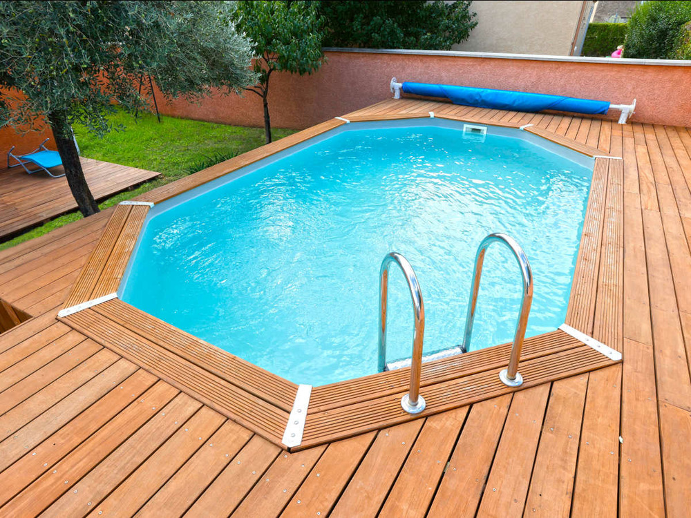 Piscine bois azura 4,90 x 3,55 x 1,30 m - liner bleu
