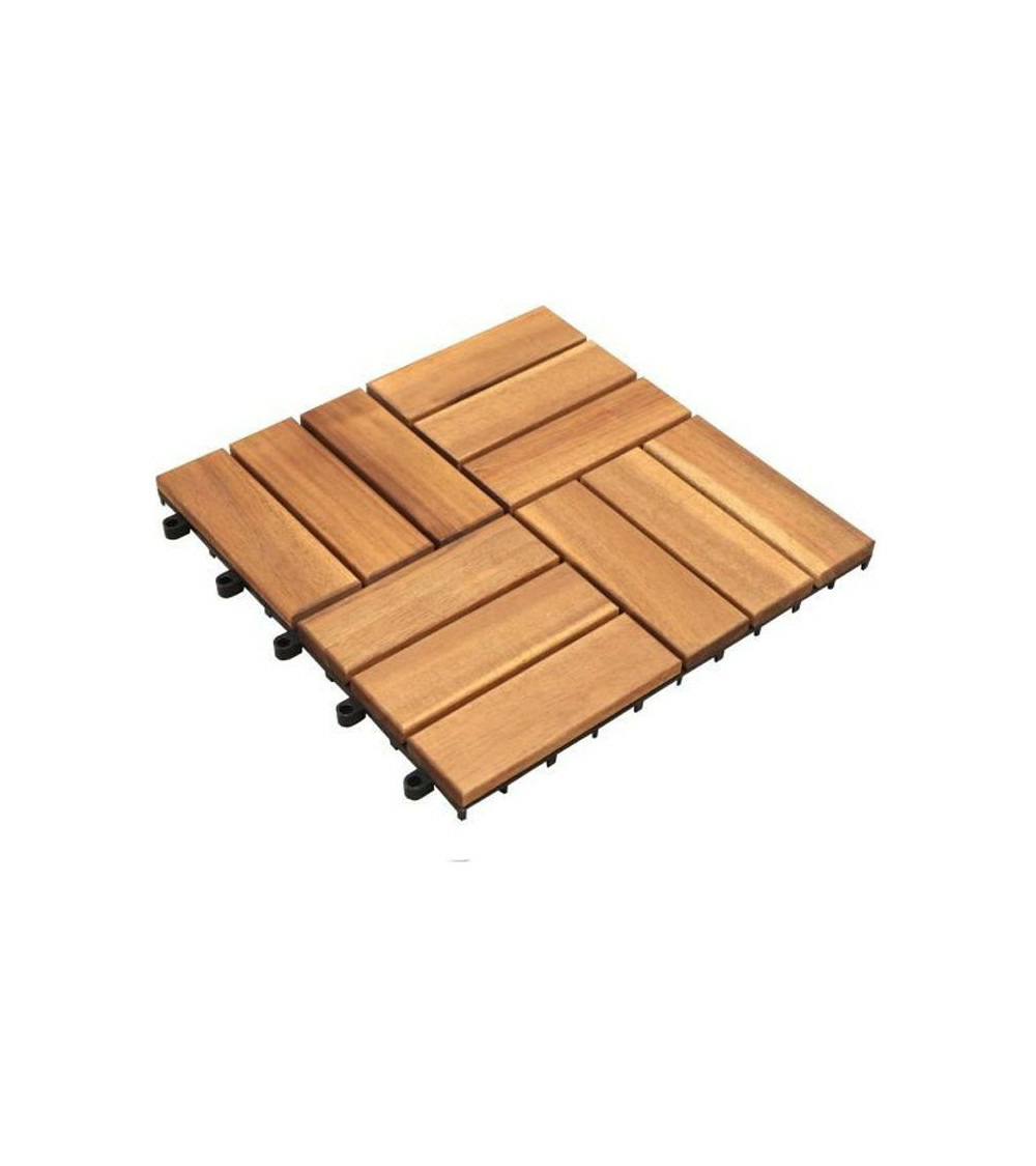Lot de 10 dalles clipsables en bois d'acacia fsc - 30 x 30 x 2,4 cm