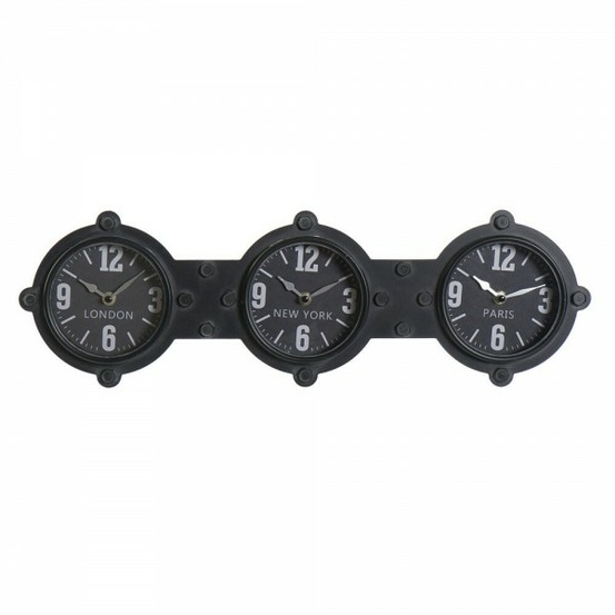 Horloge murale verre noir fer (58 x 6.5 x 18 cm)