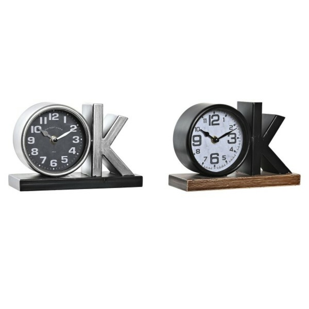 Horloge de table  argenté noir fer ok (23 x 8 x 15 cm) (2 unités)