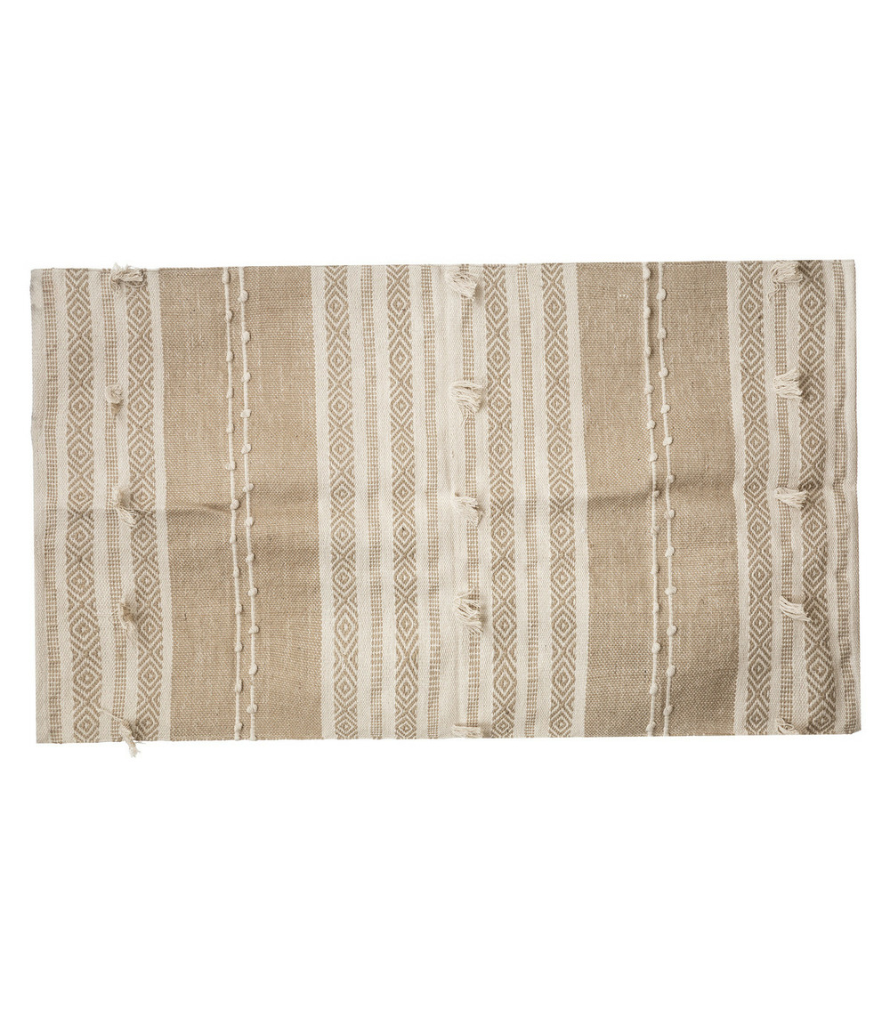 Tapis décoratif ivoire en jute et coton motifs en relief 90 x 150 cm