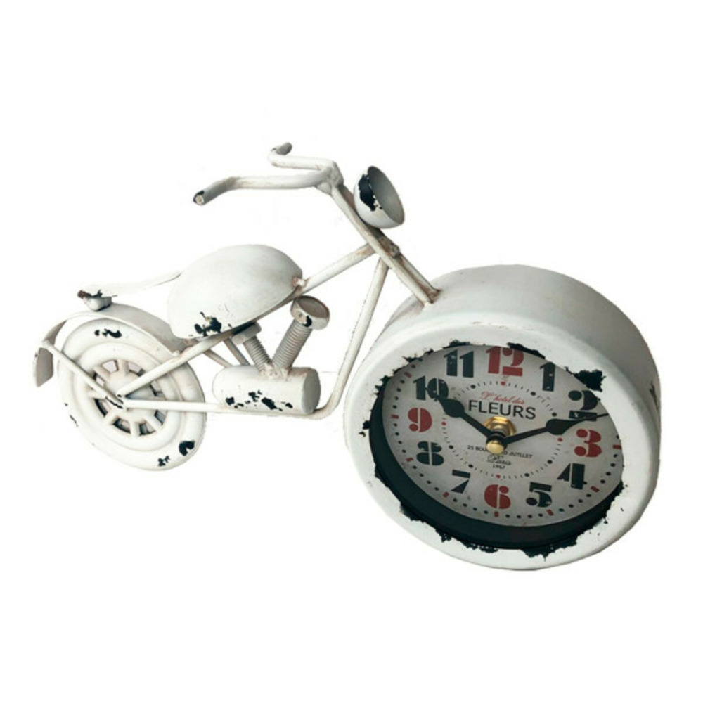 Horloge de table  moto blanc métal (5,5 x 17 x 31 cm)