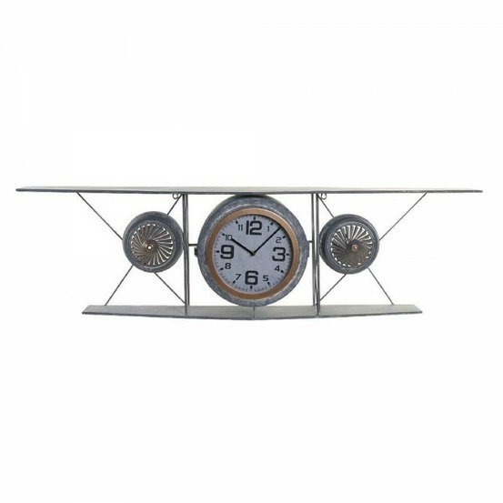 Horloge murale verre fer avion bois mdf gris foncé (120 x 21 x 33.5 cm)