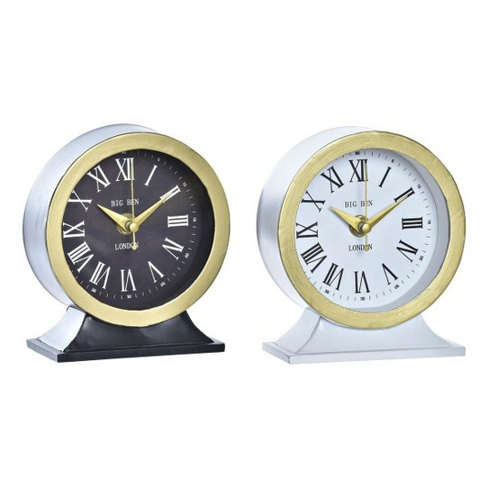Horloge de table blanc noir verre fer 12 x 6 x 13 cm (2 unités)