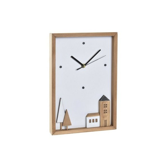 Horloge murale blanc marron bois aluminium maisons urbaine 20 x 4 x 30 cm