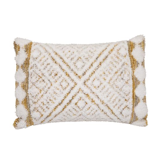 Coussin décoratif en coton ivoire motifs tuftés 30 x 50 cm