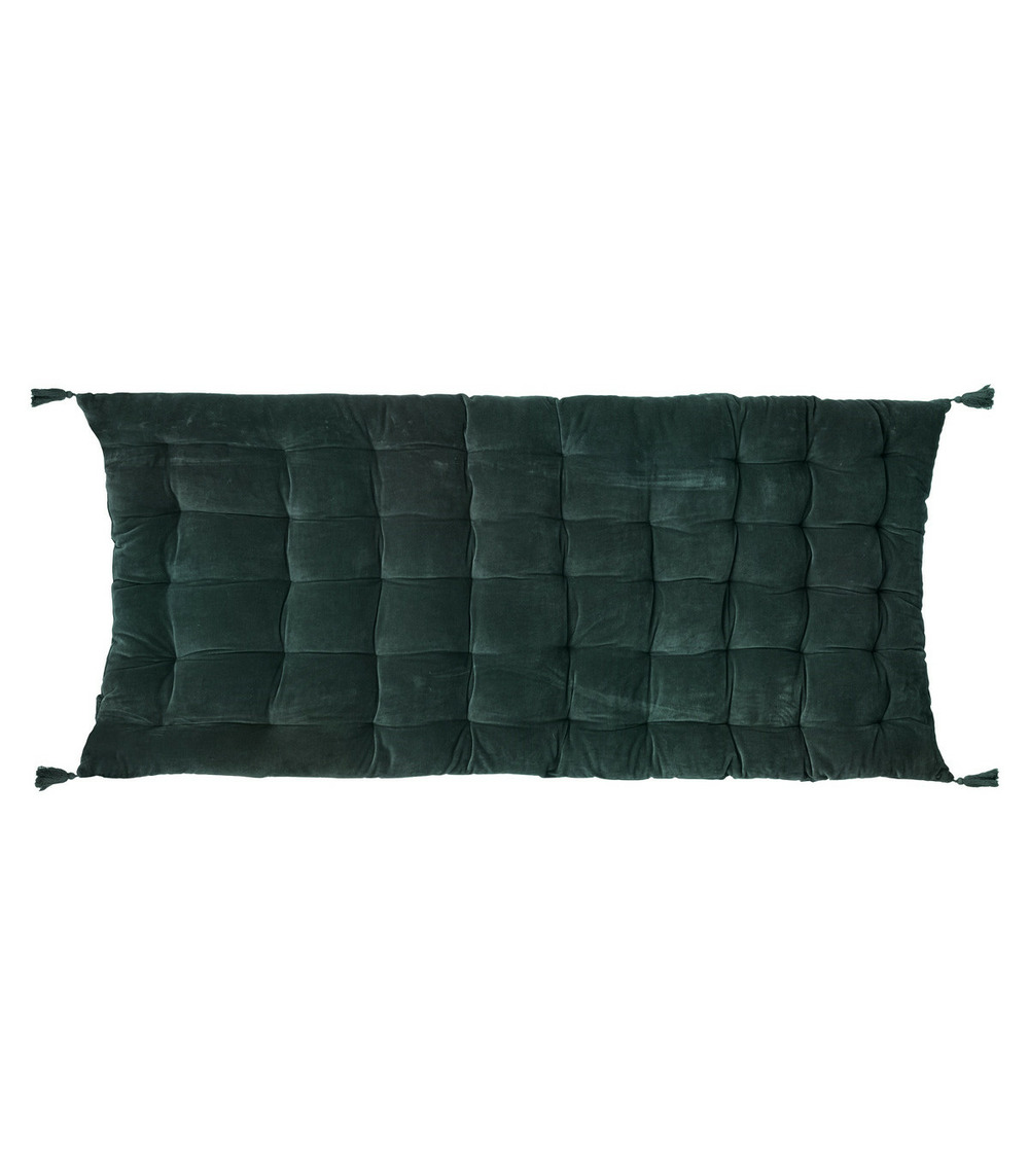 Matelas de sol en coton velours vert cèdre avec pompons 60 x 120 cm