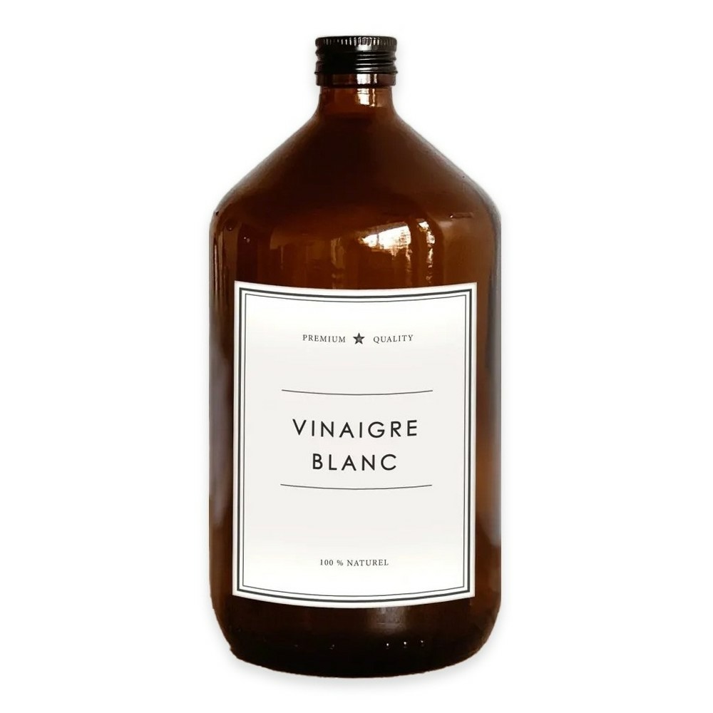 Flacon vide vinaigre blanc 1 litre - verre ambré - bouchon noir