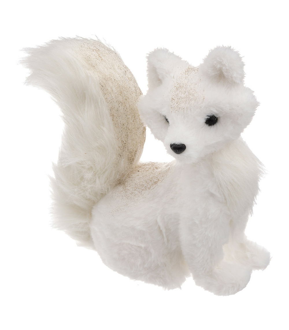 Déco de noël renard blanc avec paillettes 26 x 26 cm