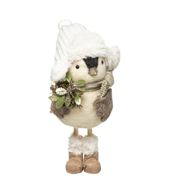 Déco de noël pingouin avec chapka et bouquet de fleurs h 26 cm