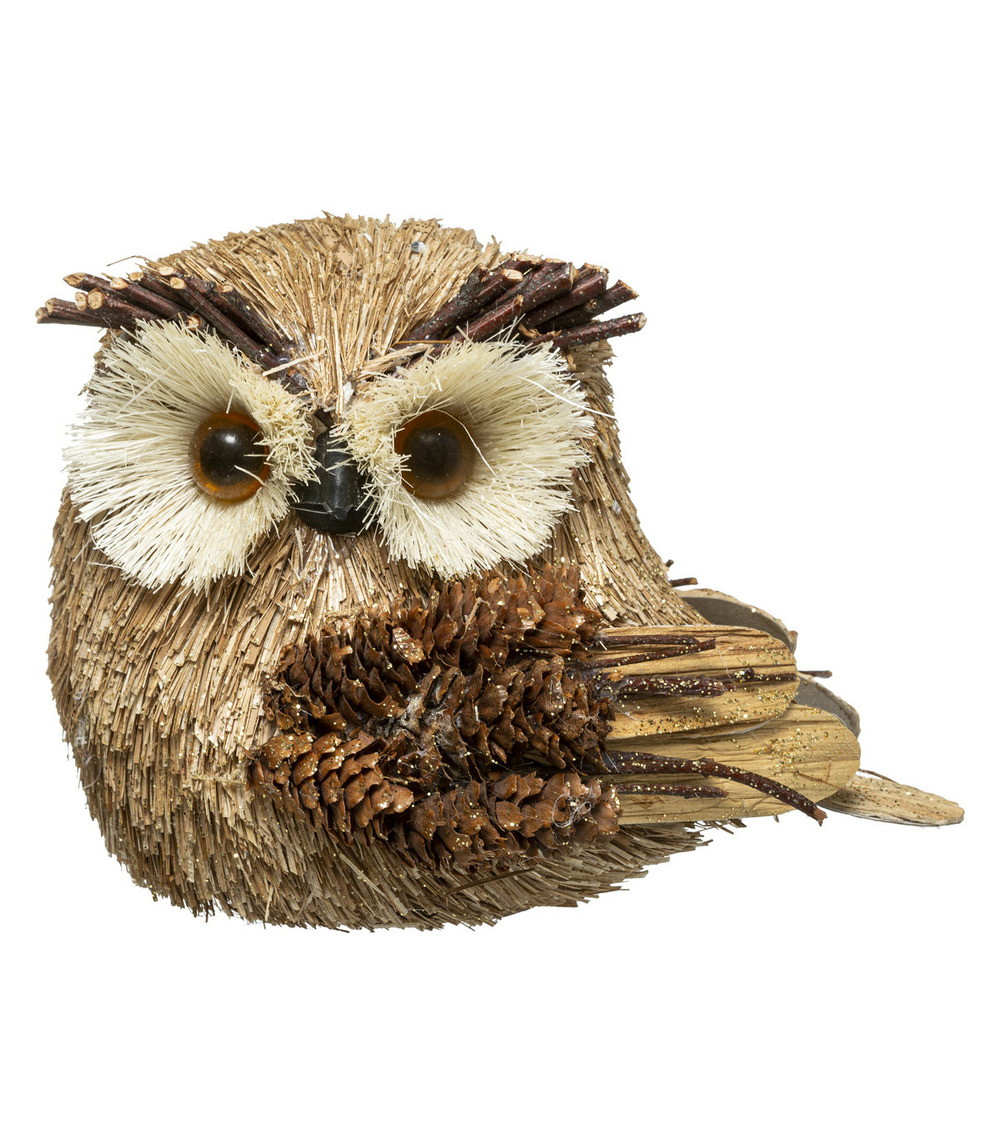 Déco de noël hibou et déco pommes de pin h 15 cm