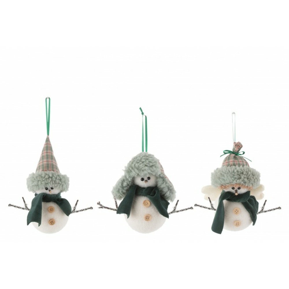 Set de 3 bonhommes de neige en textile vert 14x10x15 cm