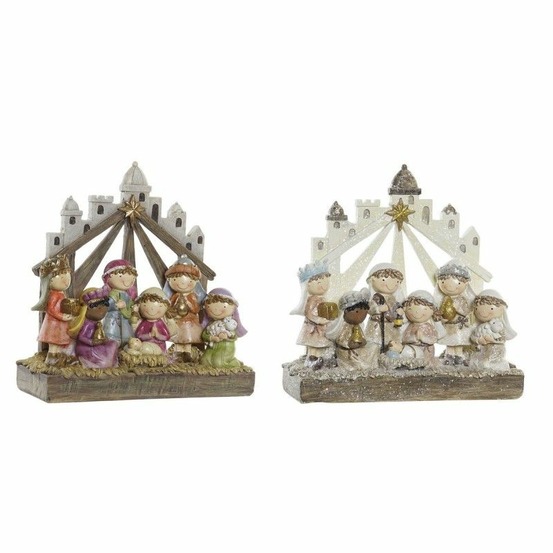 Crèche de noël dkd home decor marron résine multicouleur (19 x 6,5 x 20 cm) (2 unités)