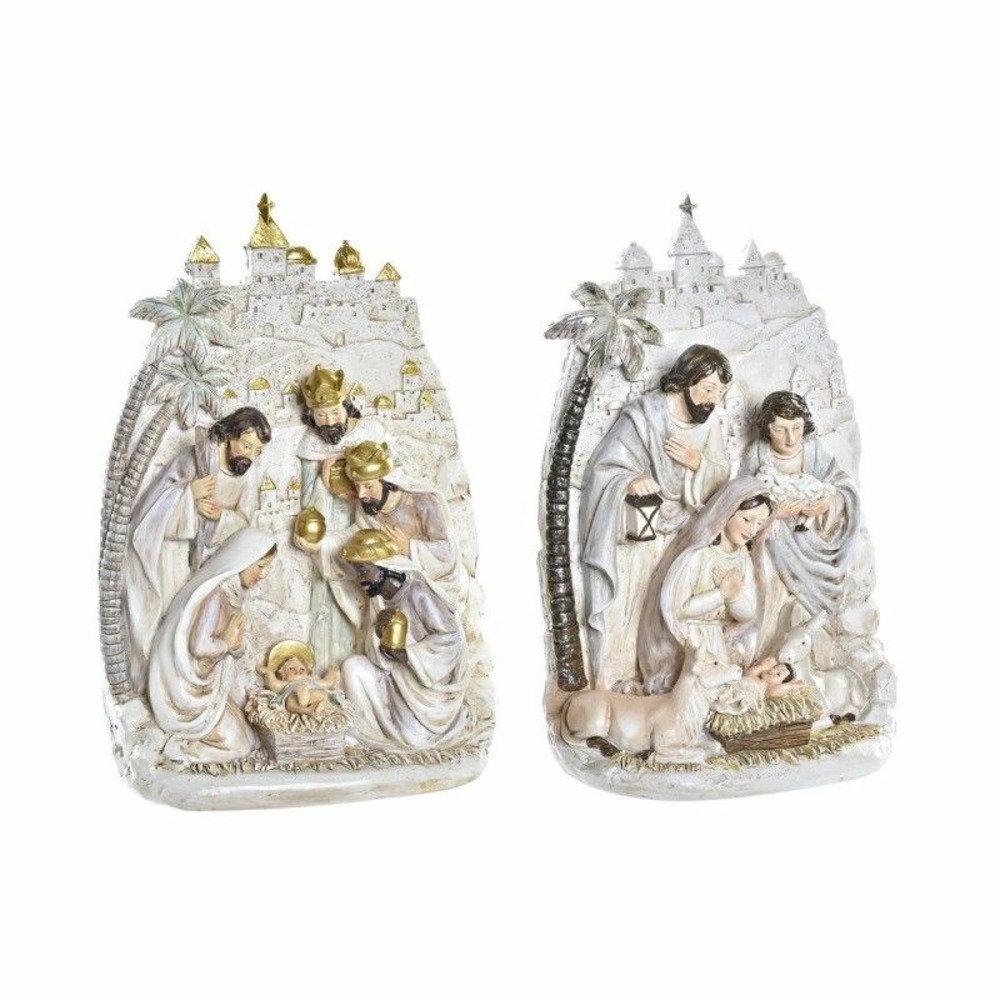 Crèche de noël dkd home decor doré crème résine multicouleur (18 x 9 x 25,5 cm) (2 unités)