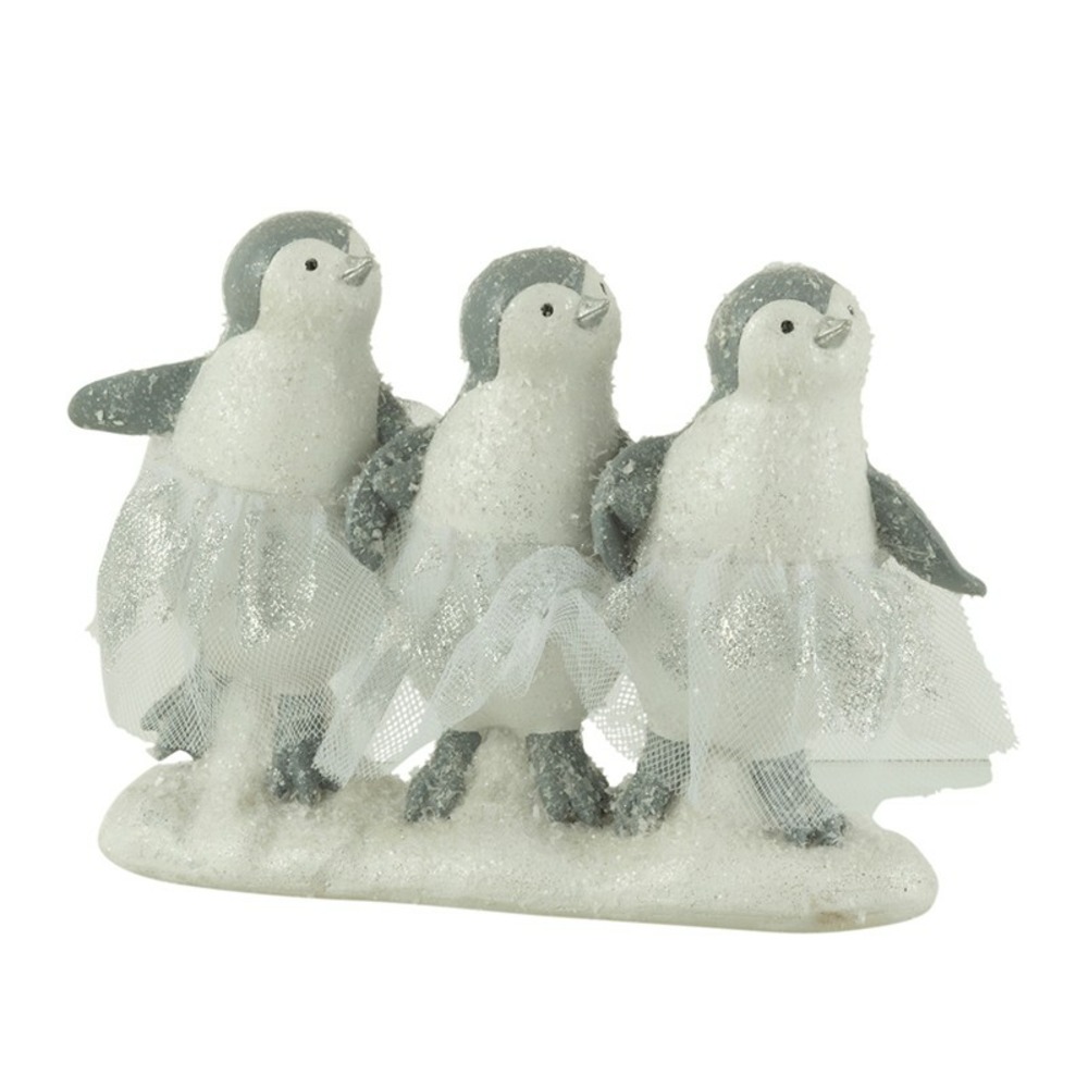 3 pingouins sur socle en résine blanc 7x20x14 cm