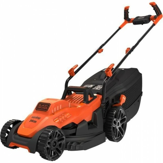 Tondeuse a gazon black+decker filaire 1400w poignée bike bemw461bh-qs 34 cm - 6 hauteurs réglables - idéale pour 300 a 400m²