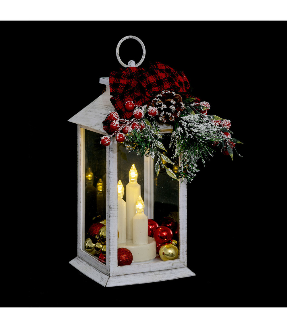 Déco lanterne décorée et lumineuse 3 led blanc chaud h 29 cm