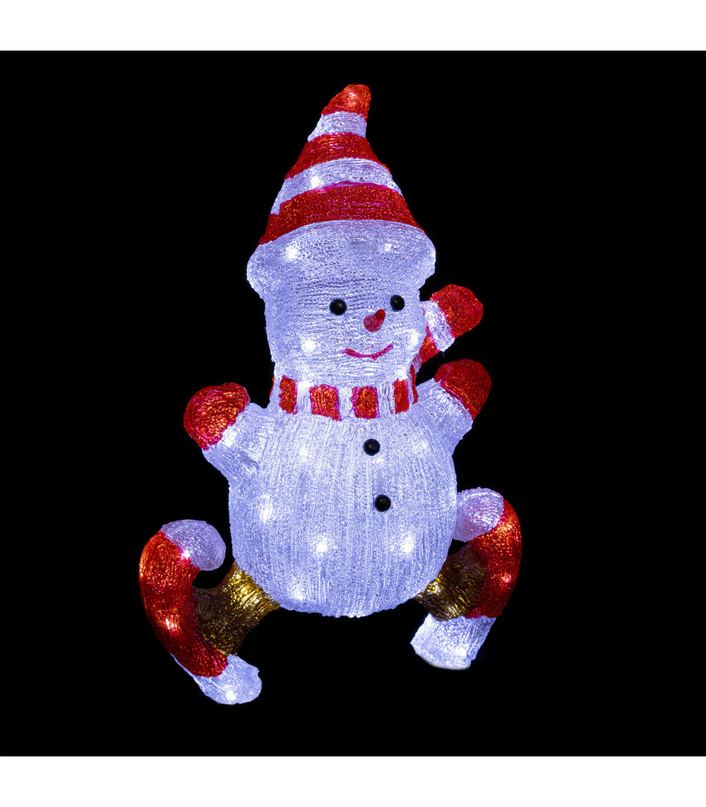 Déco lumineuse bonhomme de neige en patin 60 led blanc froid h 50 cm