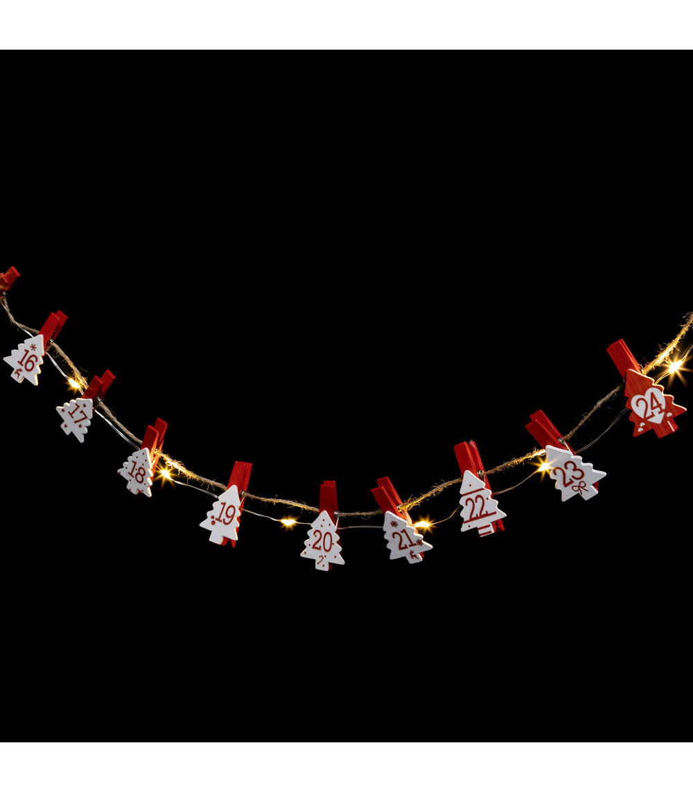 Guirlande lumineuse calendrier de l'avent 24 led blanc chaud l 220 cm