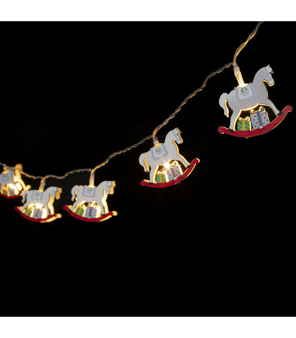 Guirlande lumineuse déco cheval en bois 10 led blanc chaud l 165 cm